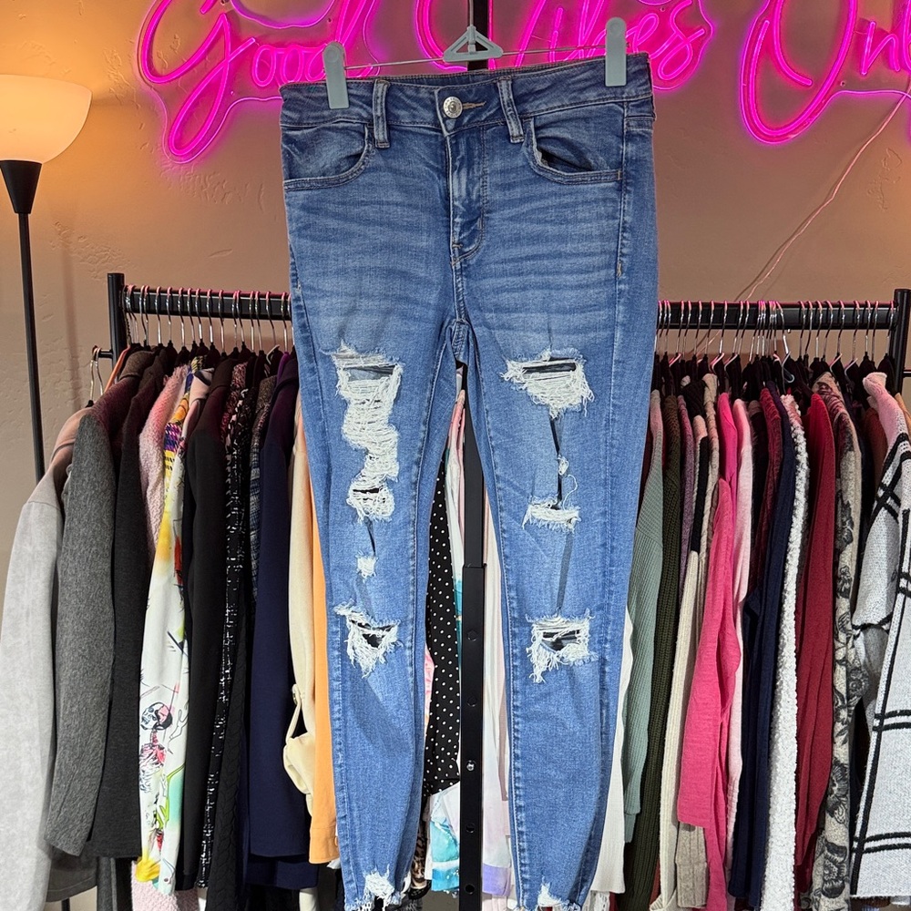 American Eagle Outfitters Ripped Blue Skinny Jeans